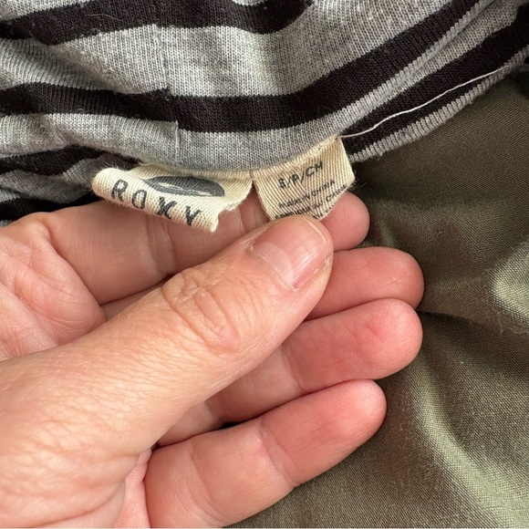 Roxy Olive Green Utility Jacket with Striped Hoodie - Size S - Picture 6 of 7